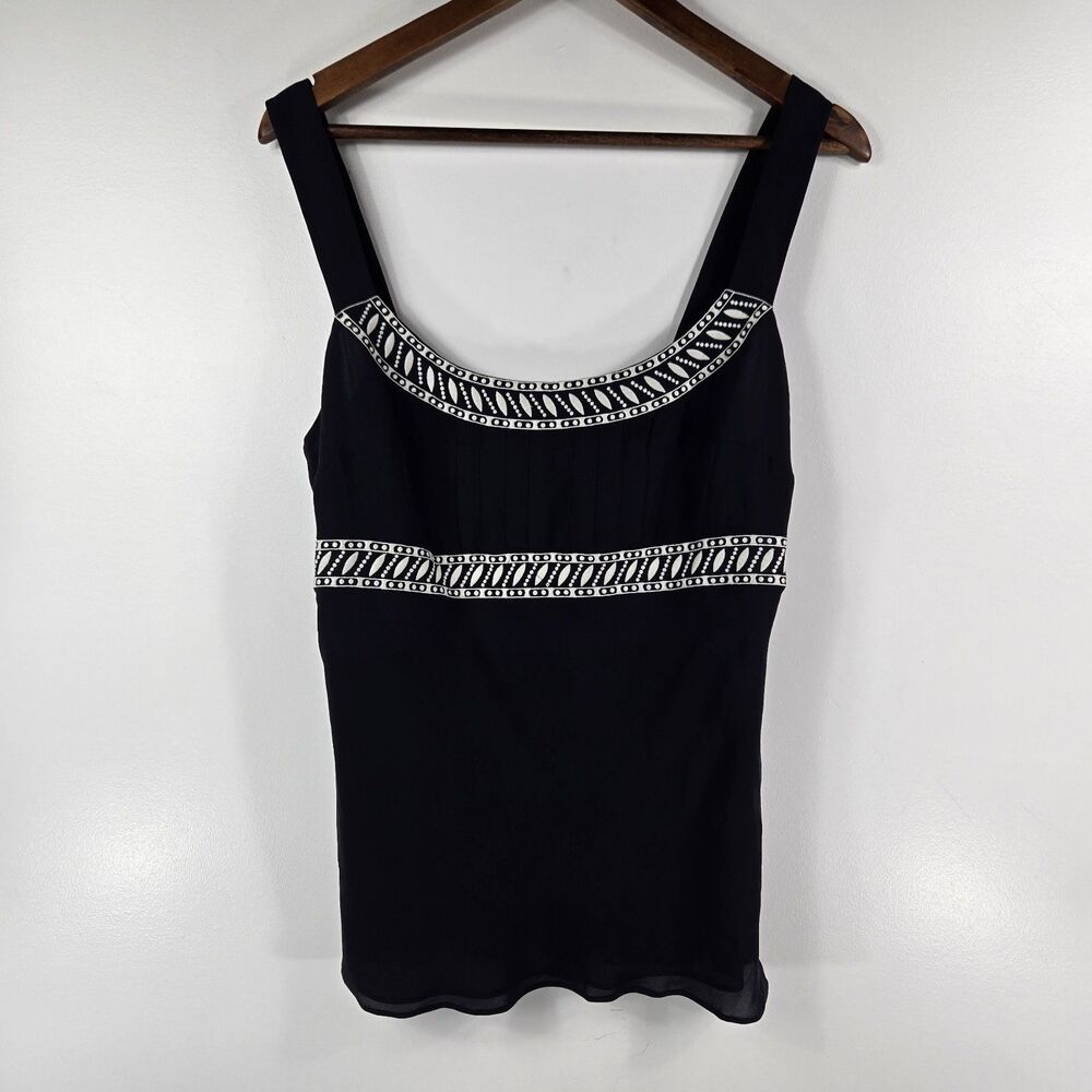 Ann Taylor Women's Size 10 Black White Embroidered Silk Tank Top NWT